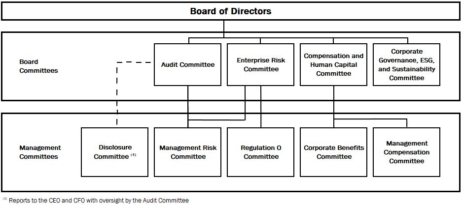 Board of Directors Board and Management Committee Organization graphic. Board Committees described following image